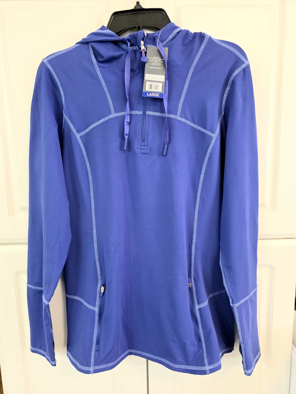 NWT Kirkland Signature Blue Hooded Quarter-Zip Performance Top Large